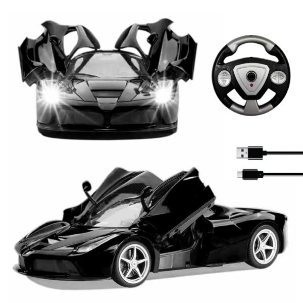 Wembley High Speed ​​Rechargeable Remote Control RC Car for Kids Openable Doors LED Lights Super Sports Racing Car Toy | Birthday Gift for Boys - Black
